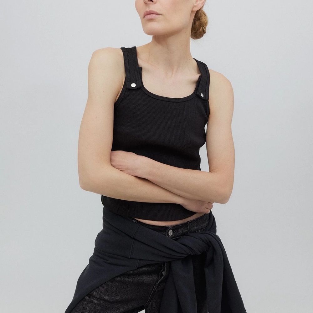 STILL HERE Black Snap Tank Top